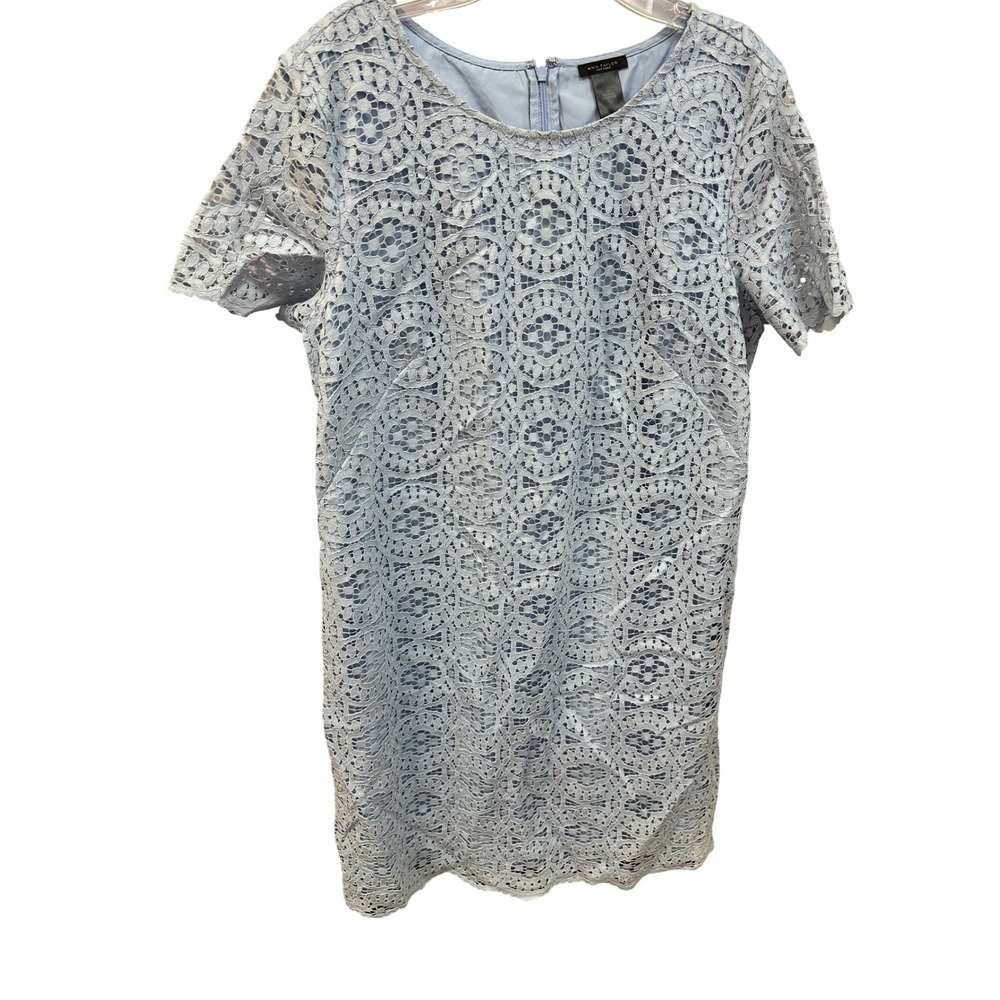 Ann Taylor Lace Sheath Dress Light Blue Short Sleeve Women's Size 10
